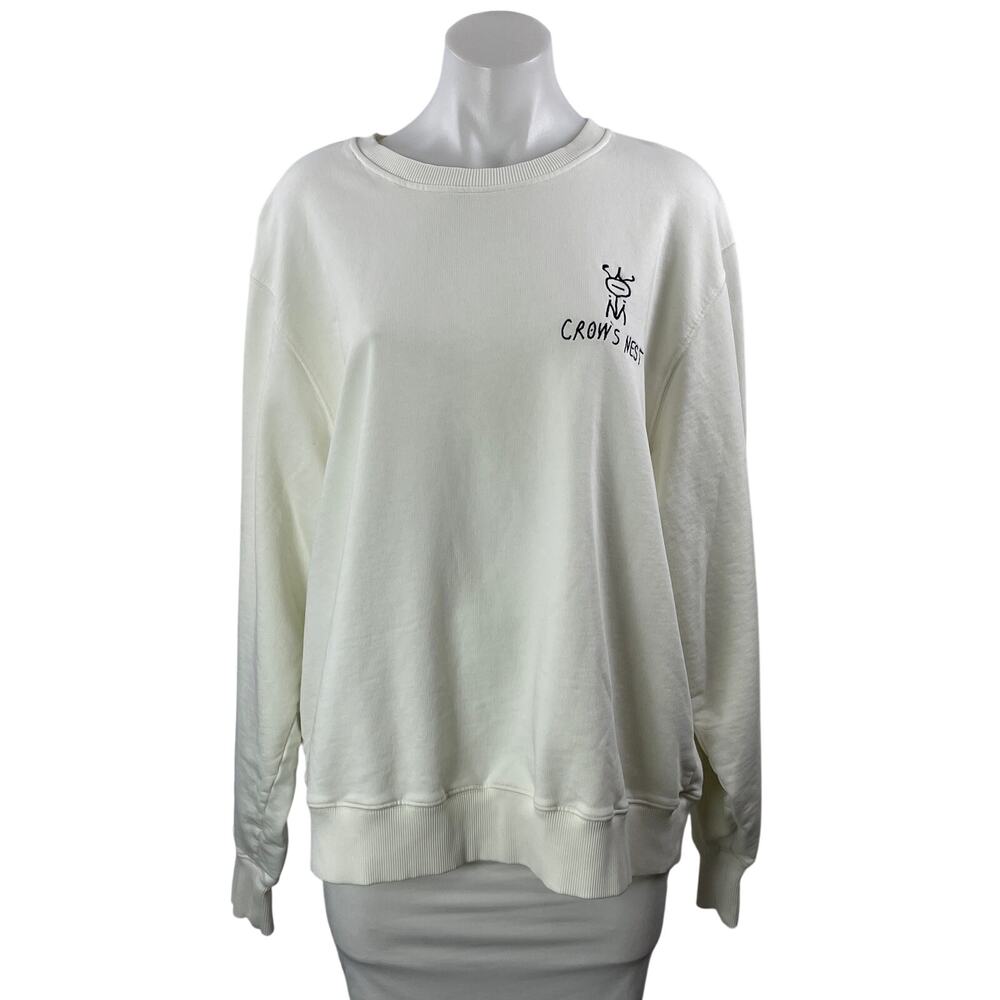 Lingua Franca Women's White Crows Nest Crew Long Sleeve Sweatshirt Top Size XL